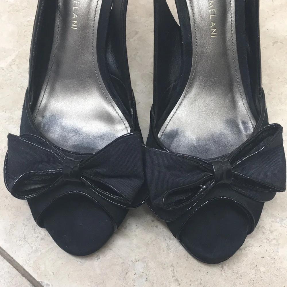 Antonio Melani Black Suede Healed Stiletto Sandal with Bows size 6.5, the go to - Picture 8 of 11